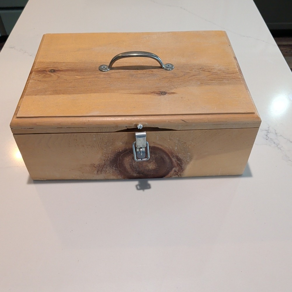 Unfinished Wooden Craft Box DIY Storage Chest Large Plain Wood Box Handle 14''